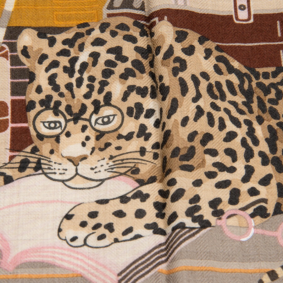 【楽天スーパーSALE】HERMES エルメス カレジェアン Les Douze Leopards 12頭のレオパード ショール ストール カレ140 2021AW ベージュ グリーン【未使用】【中古】