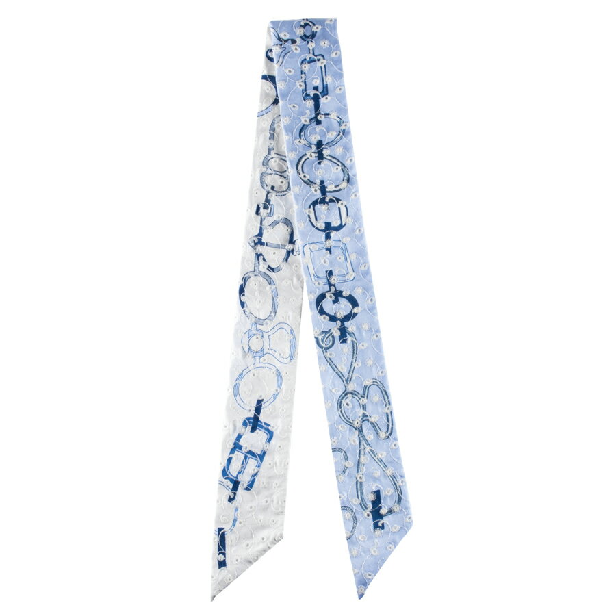 HERMES エルメス Do Re Boucles Broderie Anglaise ド・レ・ブックル・ブロデリー・アングレーズ 853951S 02 ツイリー スカーフ 2023SS ブルー ホワイト【中古】