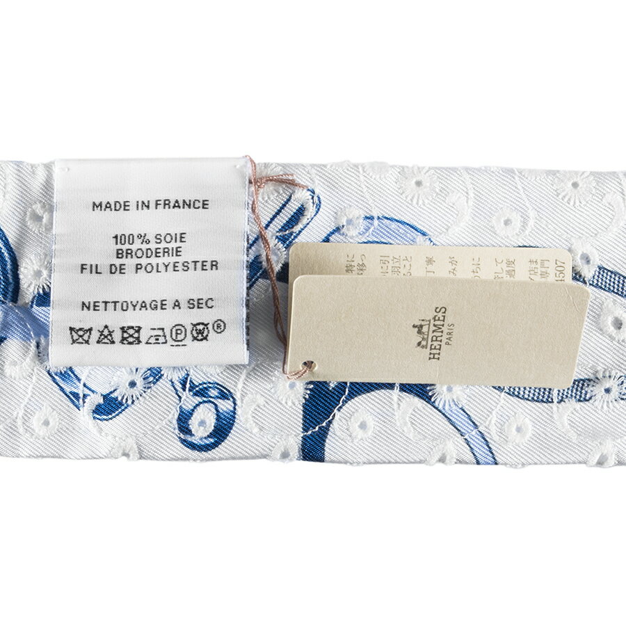 HERMES エルメス Do Re Boucles Broderie Anglaise ド・レ・ブックル・ブロデリー・アングレーズ 853951S 02 ツイリー スカーフ 2023SS ブルー ホワイト【中古】