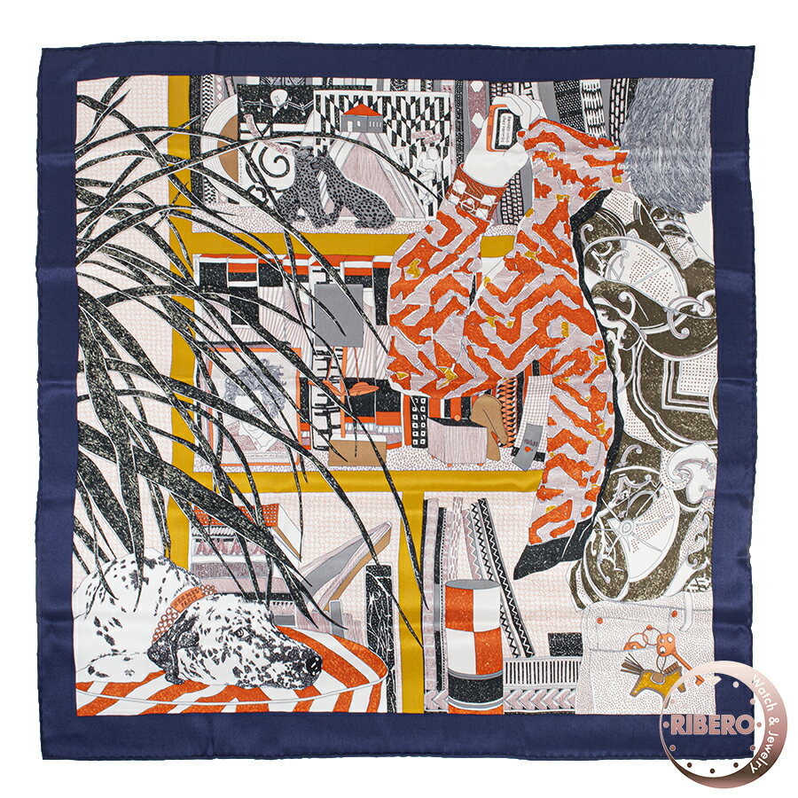 HERMES エルメス カレ70 Rendez-Vous Chez HERMES エルメスでランデヴー 983781S 09 スカーフ ネイビー マルチカラー【中古】のサムネイル
