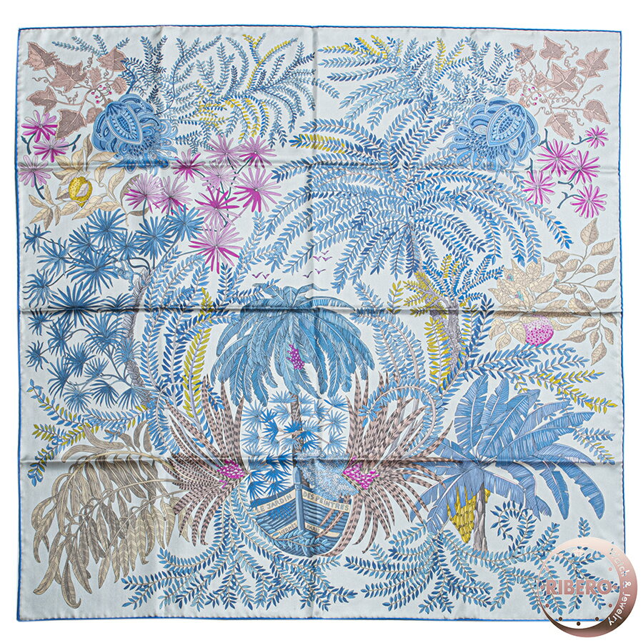 HERMES エルメス Carre 90 Double Face Le Jardin des Peintres カレ ダブルフェイス 90 画家たちの庭 903908S 02 スカーフ 2023SS ブルー ピンク【中古】のサムネイル