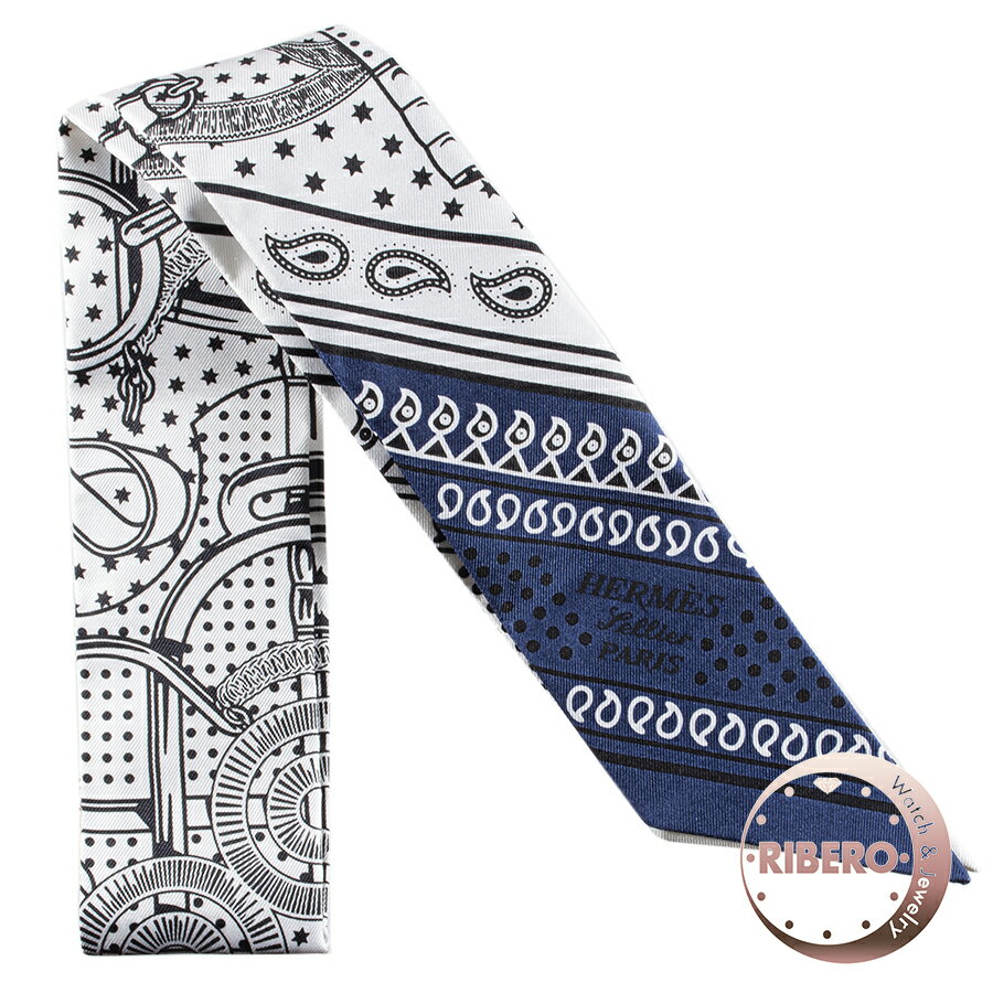 HERMES エルメス Eperon d'Or Bandana エプロン ドール バンダナ 062978S 06 ツイリー スカーフ 　2024SS ホワイト ブルー【中古】のサムネイル