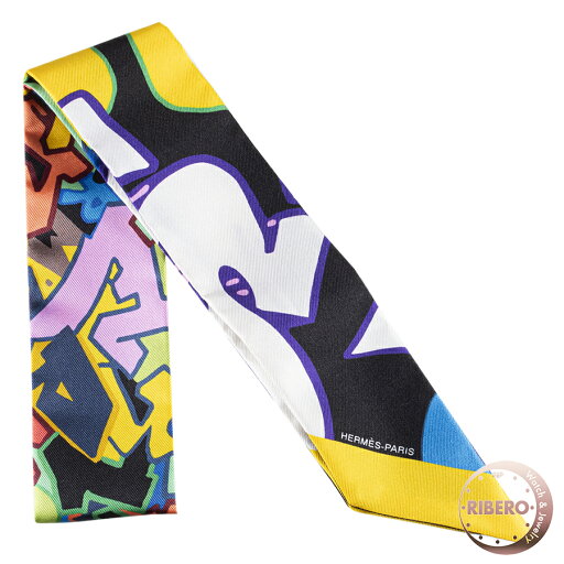 HERMES エルメス Graff Hermes グラフィティ 062655S 21 ツイリー スカーフ 2018SS ブラック マルチカラー【中古】 HERMES エルメス Graff Hermes グラフィティ 062655S 21 ツイリー スカーフ 2018SS ブラック マルチカラー【中古】
