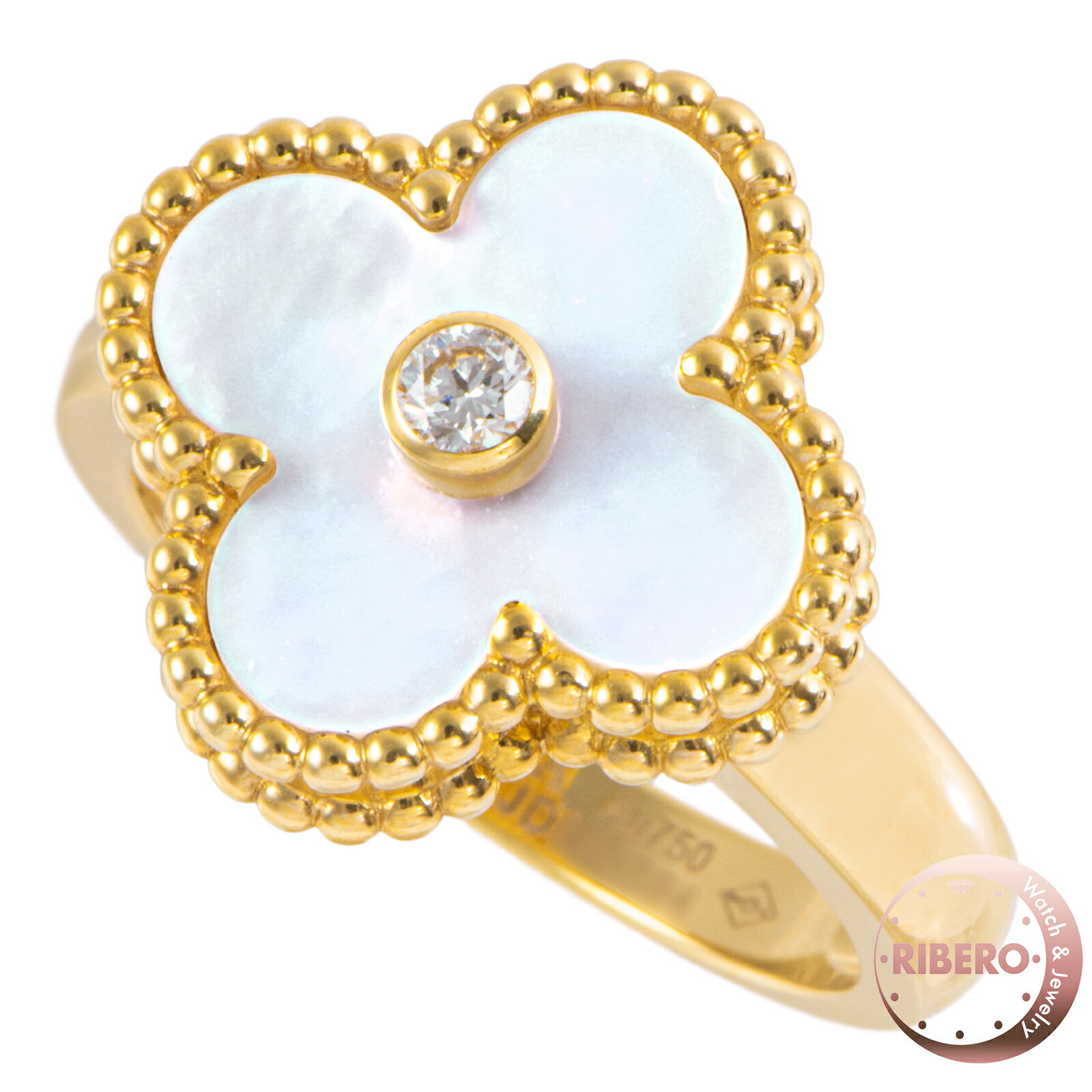乐天商城 - Van Cleef & Arpels ヴァンクリーフ＆アーペル ヴィンテージ アルハンブラ リング VCARA41150 指輪 10号 K18YG ホワイト マザー オブ パール ダイヤモンド ゴールド ホワイト【中古】