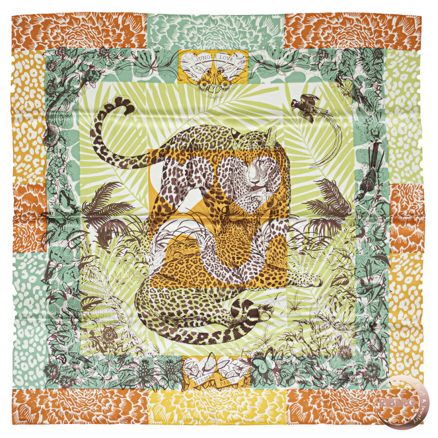 HERMES エルメス カレ70 Jungle Love au Tampon ジャングル ラブ オ タンポン 983946S 03 スカーフ 2023SS グリーン オレンジ【中古】