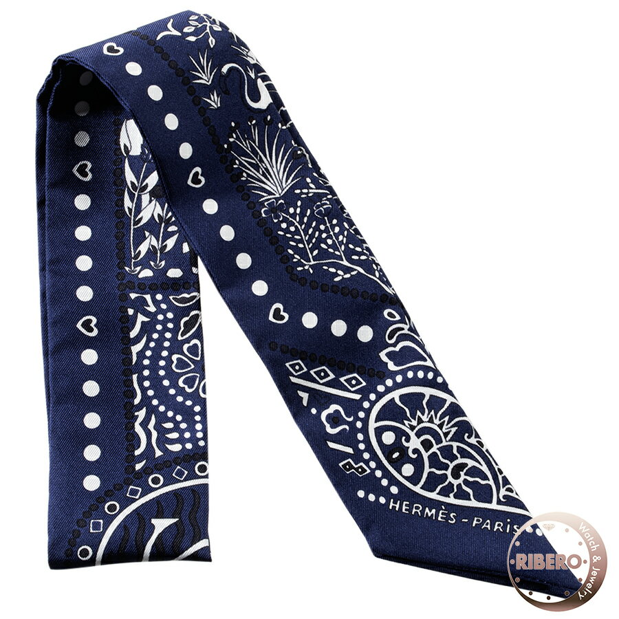 HERMES エルメス Entre Ciel et mer Bandana 空と海の間 バンダナ 063017S 01 ツイリー 2018AW スカーフ ネイビー ホワイト【中古】
