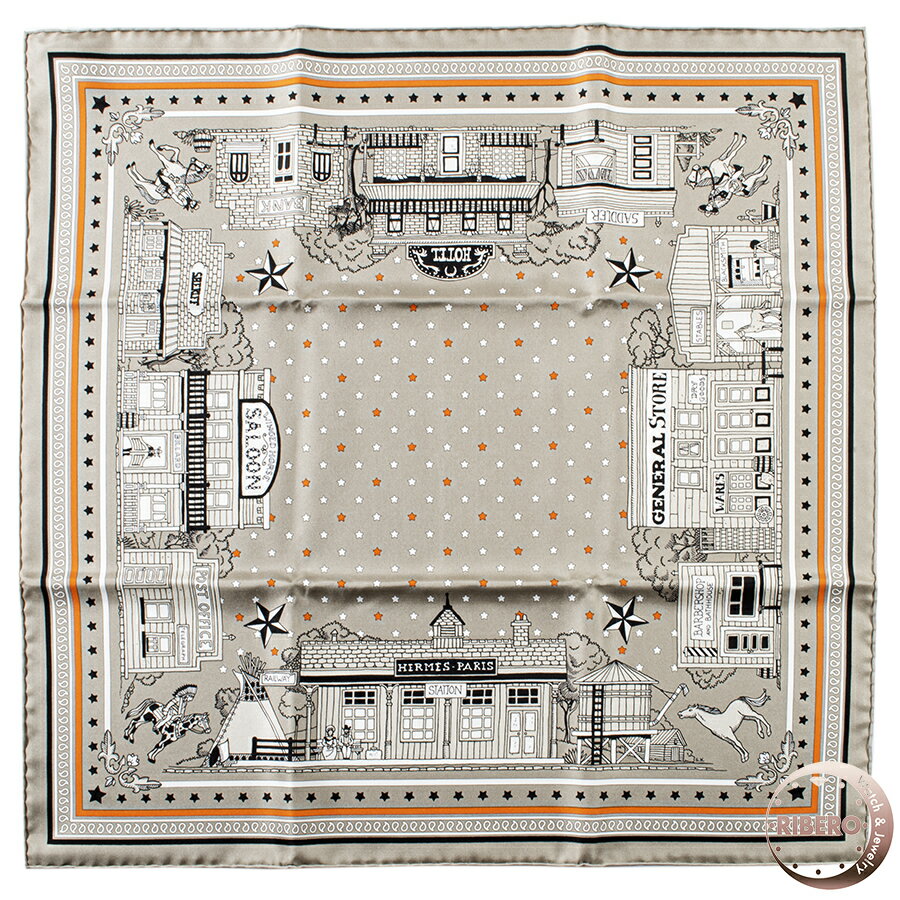 【未使用】HERMES エルメス カレ55　Hermes Paris Station Bandana エルメス パリステーション バンダナ 043455S 04 スカーフ 2022AW グレー オレンジ【中古】のサムネイル