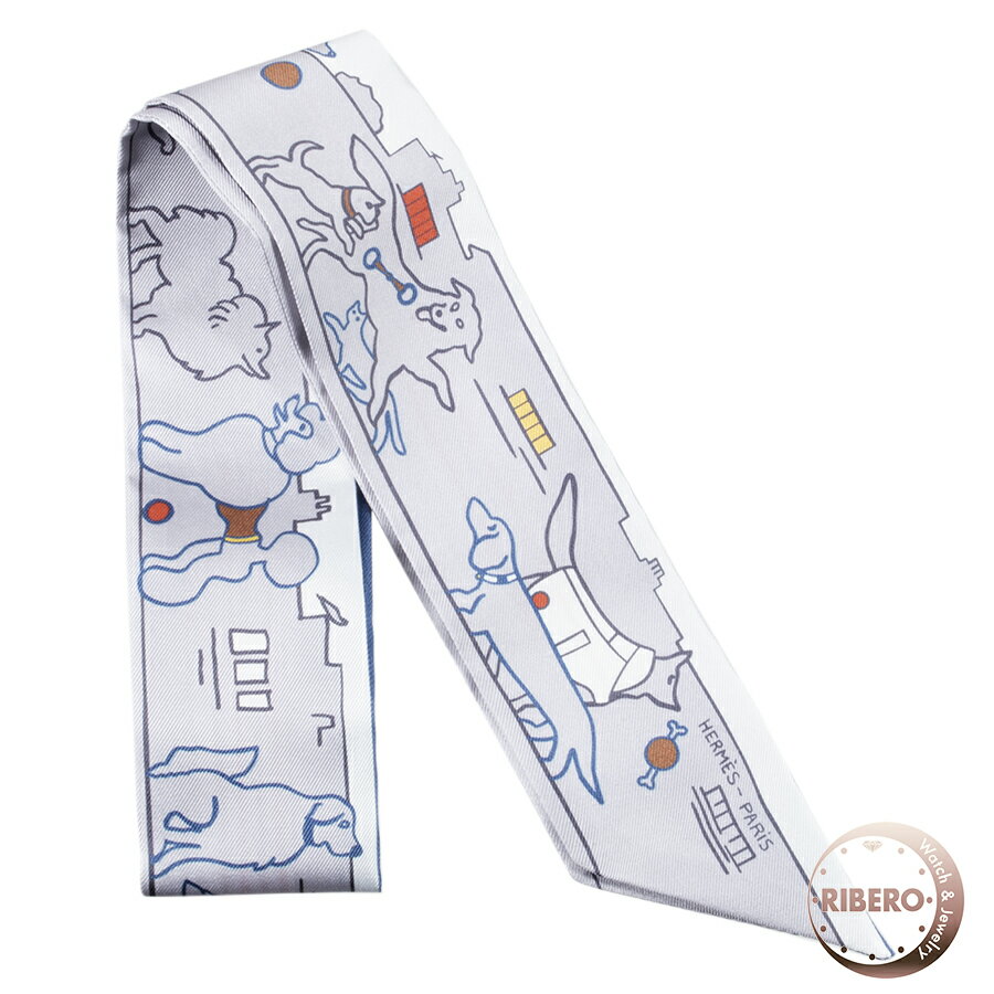 HERMES エルメス Les Chiens Parisiens パリジャンの犬 064116S 11 ツイリー スカーフ グレー【中古】のサムネイル