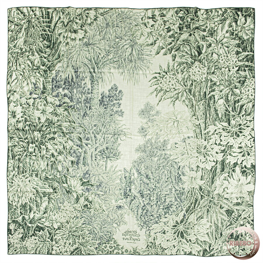 HERMES 501 - HERMES エルメス スカーフ カレ140 カレジェアン All'Orto Botanico di Palermo パレルモの植物園にて 244121S 05 ショール ストール 2024AW カシミヤ シルク グリーン ベージュ【中古】