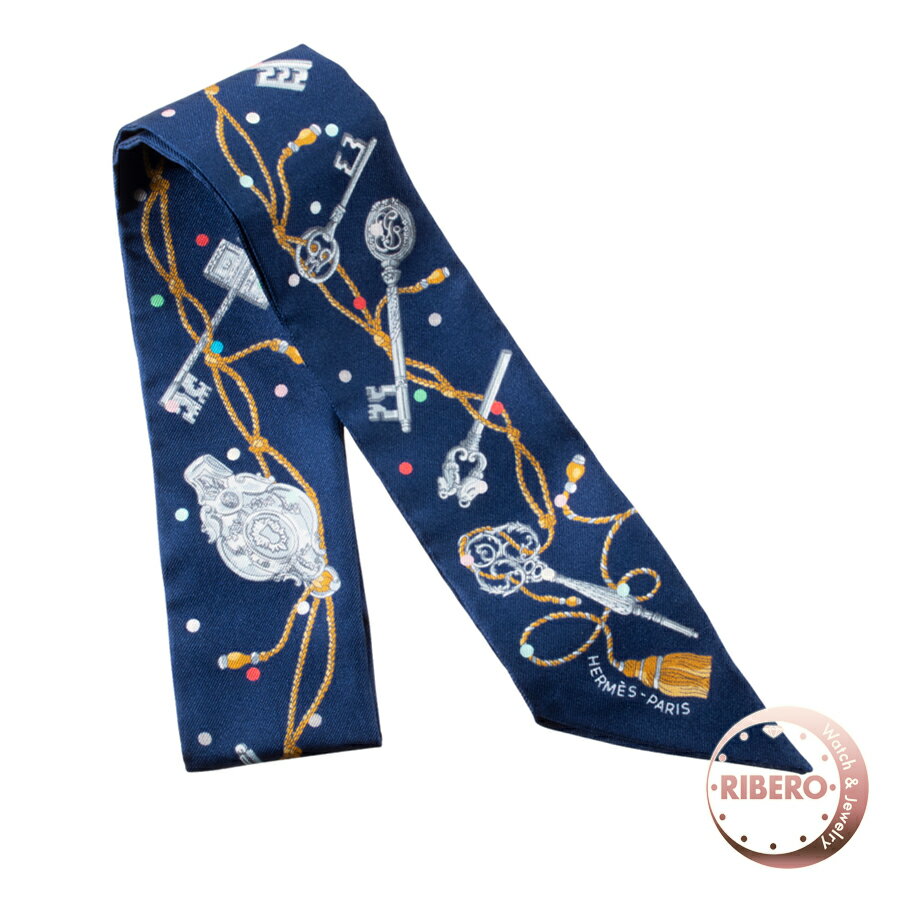 HERMES 501 - 【未使用】HERMES エルメス ツイリー Les Cles a Pois レ・クレ・ア・ポア 063871S 07 2022SS スカーフ シルク ネイビー マルチカラー【中古】