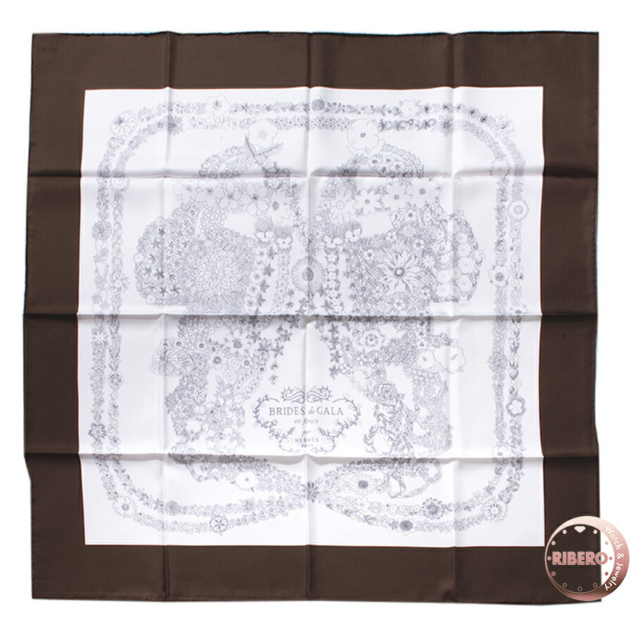【未使用】HERMES エルメス カレ90 Brides de Gala en Fleurs ブリッド ドゥ ガラ アン フルール 004192S 08 スカーフ 2025SS ホワイト ブラウン【中古】