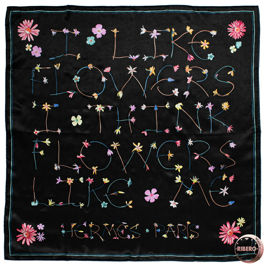 【未使用】HERMES エルメス カレ70 I Like Flowers アイ ライク フラワーズ 984167S 11 スカーフ ブラック マルチカラー【中古】