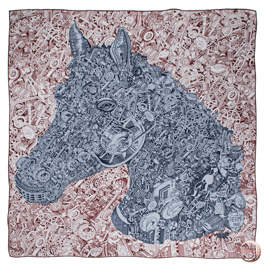 HERMES エルメス カレジェアン Des Chevaux Sous le Capot スカーフ カレ140 カシシル ストール ショール グレー マルチカラー【中古】