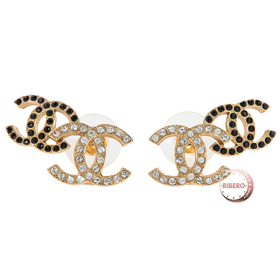 樂天商城 - CHANEL シャネル ココマーク ピアス メタル ラインストーン ゴールド ブラック【中古】