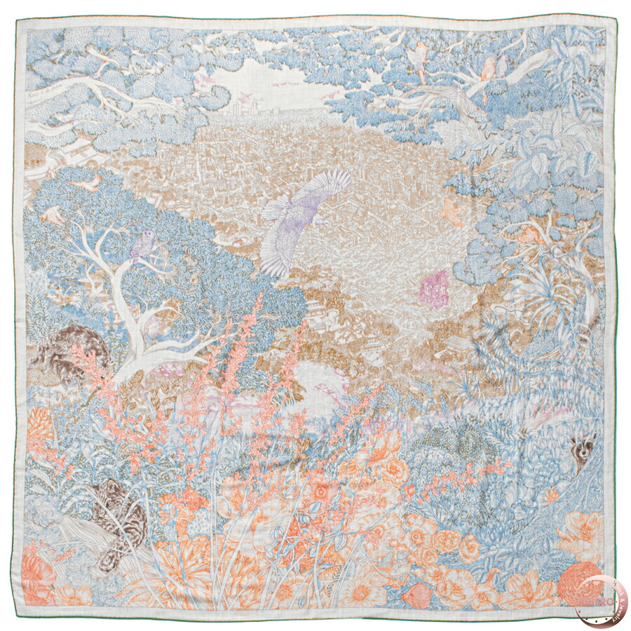 Rakuten - HERMES エルメス スカーフ カレ140 カレジェアン Retour a la Nature 自然回帰 243854S 03 ストール ショール カシミヤ シルク ブルー マルチカラー【中古】