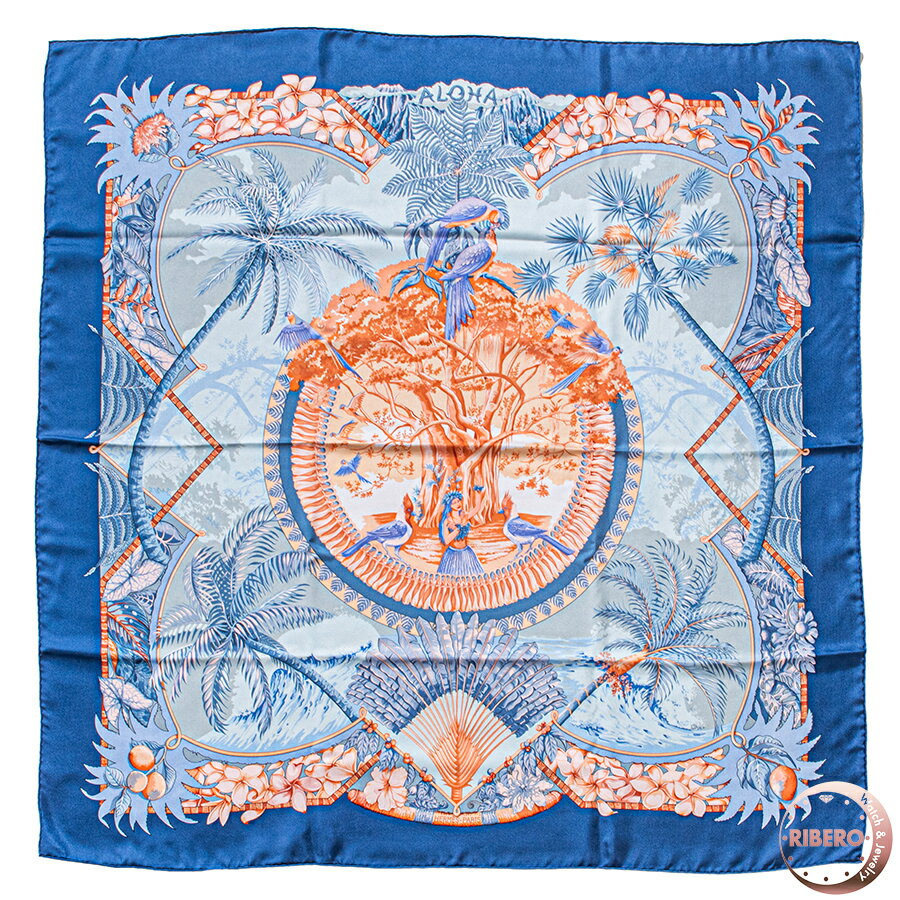 樂天商城 - HERMES エルメス スカーフ カレ90 Aloha アロハ シルク ブルー マルチカラー【中古】