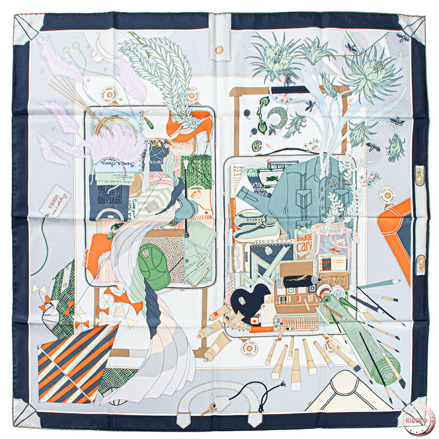 【未使用】HERMES エルメス カレ90 Bagage a Main バガージュ ア マン 004119S 01 スカーフ カレウォッシュ 2024AW グレー マルチカラー【中古】のサムネイル