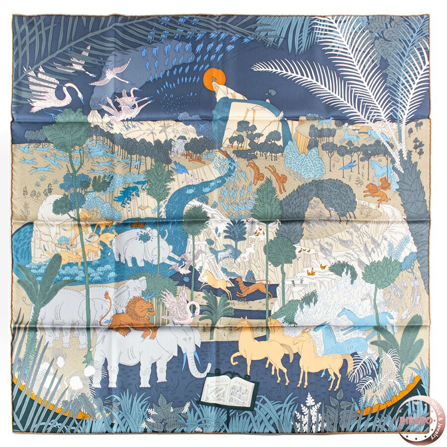 楽天RIBERO楽天市場店HERMES エルメス カレ90 Le Carnaval des Animaux 動物の謝肉祭 003953S 09 スカーフ ブルー マルチカラー【中古】