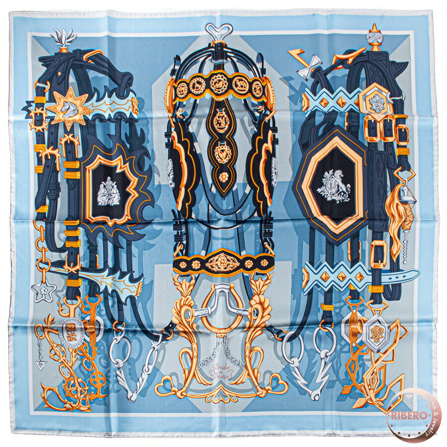 HERMES エルメス カレ90 Brides et Destin 可愛らしい花嫁 003967S 05 スカーフ 2023SS ブルー マルチカラー【中古】