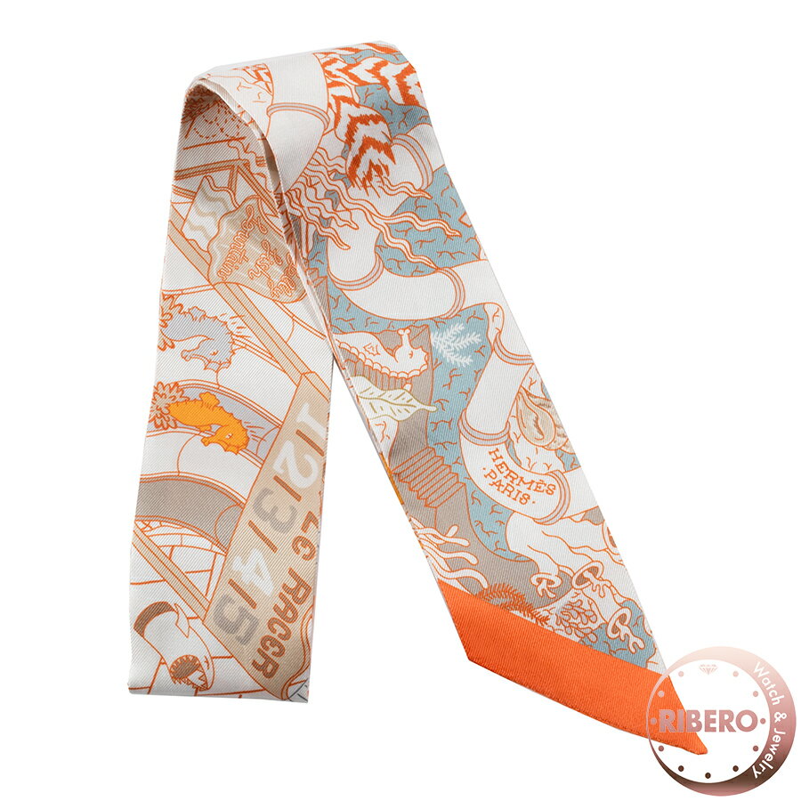 HERMES エルメス Splash Park スプラッシュパーク 063806S 02 ツイリー スカーフ 2024SS ホワイト オレ..