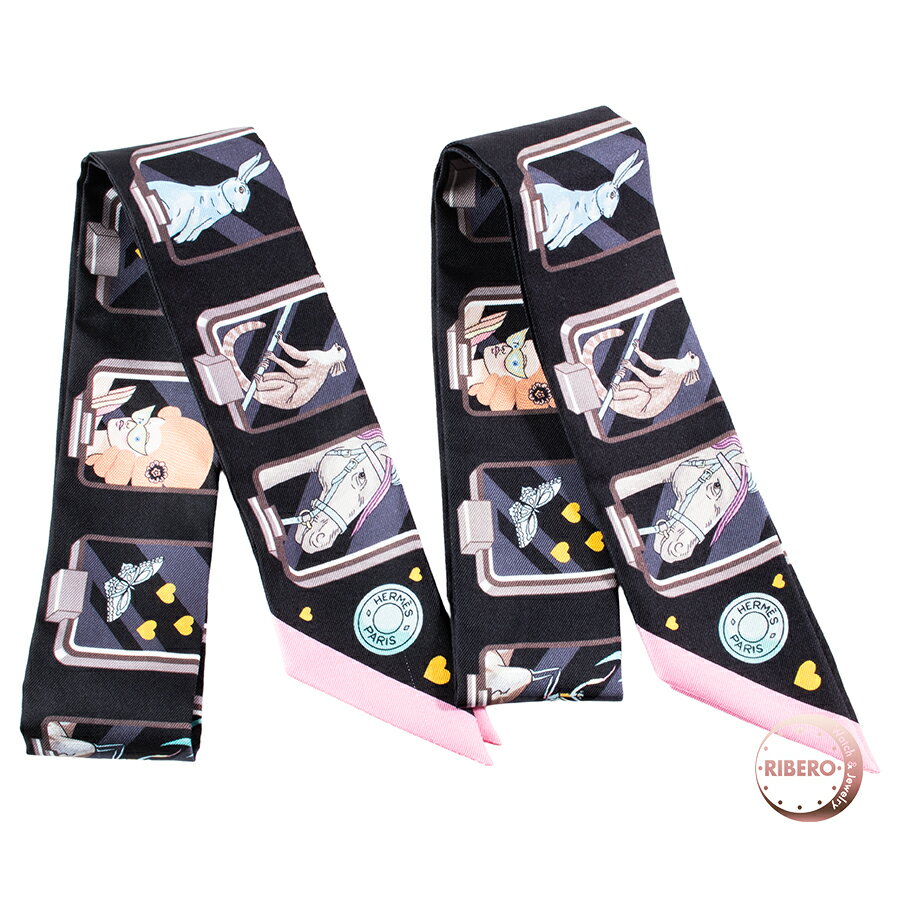 HERMES エルメス Hermes Story エルメス ストーリー 063875S 10 ツイリー スカーフ 2本セット ブラック..