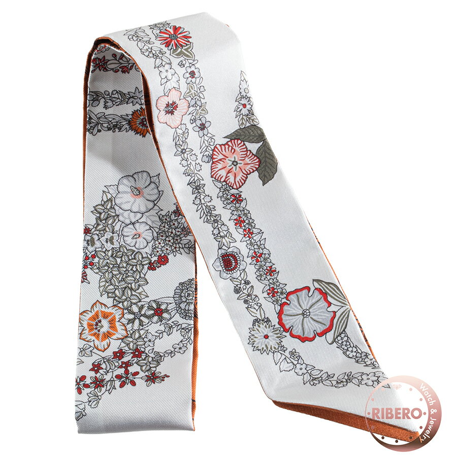 Rakuten - 【未使用】HERMES エルメス ツイリー Brides de Gala en Fleurs ブリッド ドゥ ガラ アン フルール 063951S 03 2025SS シルク ホワイト ブラウン【中古】