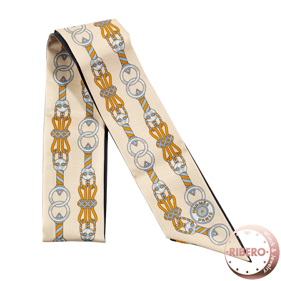 Rakuten - HERMES エルメス ツイリー Harnais en Rosace ハーネスの薔薇窓 063853S 06 2022AW スカーフ シルク ホワイト ネイビー【中古】