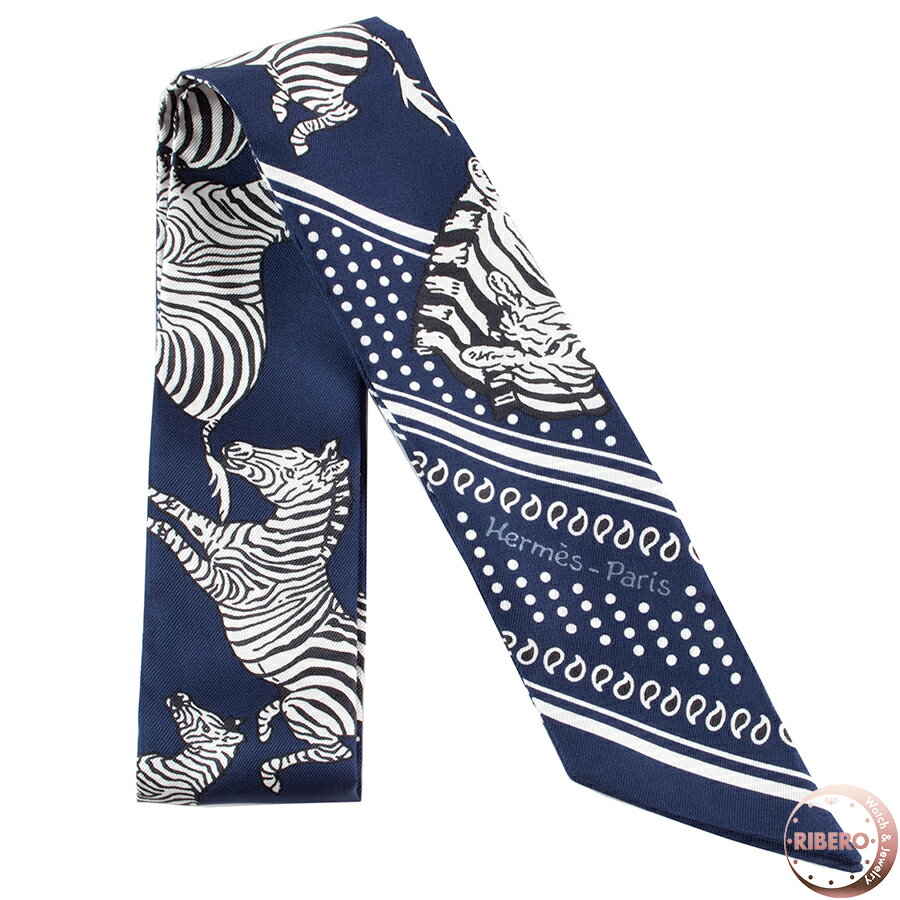 HERMES エルメス Les Zebres Bandana ゼブラ バンダナ 063265S 03 ツイリー スカーフ ネイビー ホワイ..
