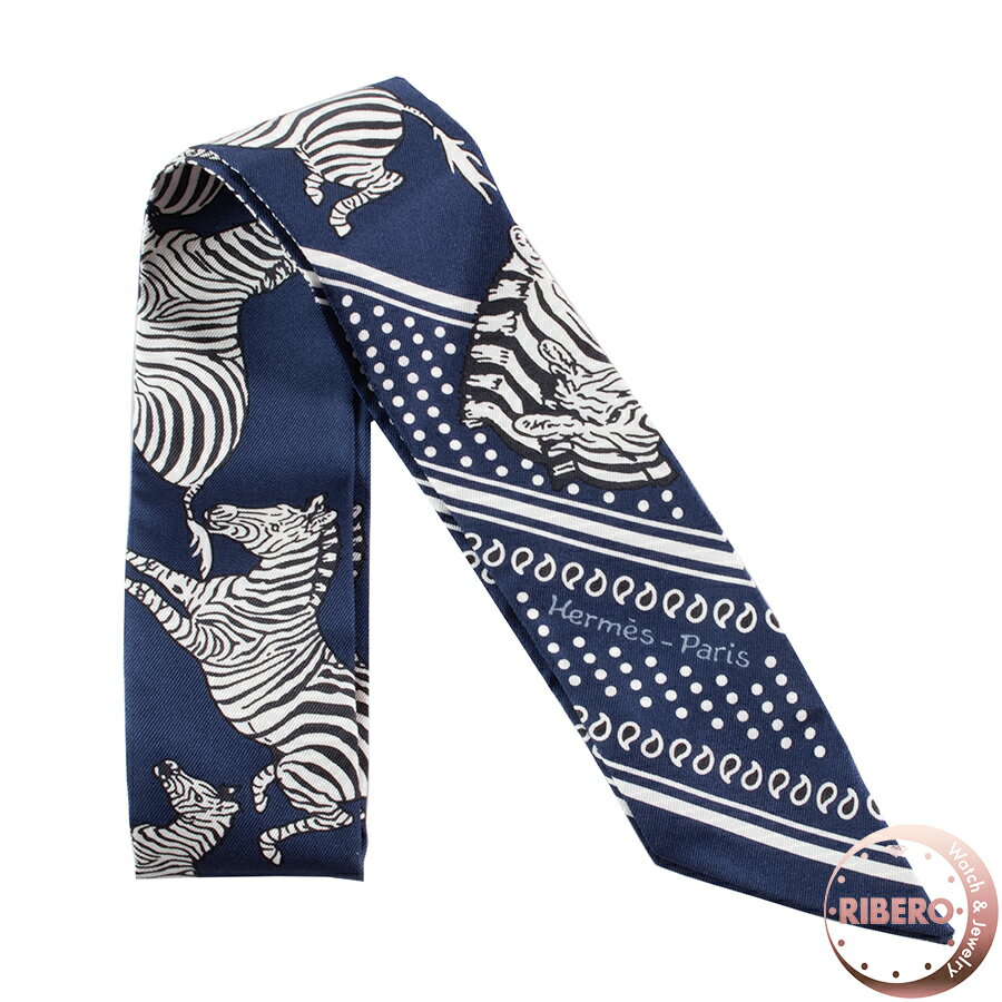HERMES エルメス Les Zebres Bandana ゼブラ バンダナ 063265S 03 ツイリー スカーフ ネイビー【中古】
