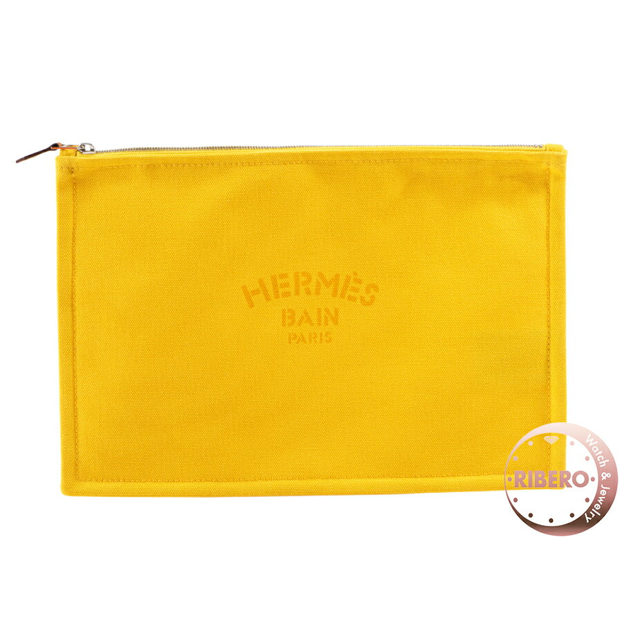 HERMES エルメス フラットポーチ 化粧ポーチ イエロー【中古】