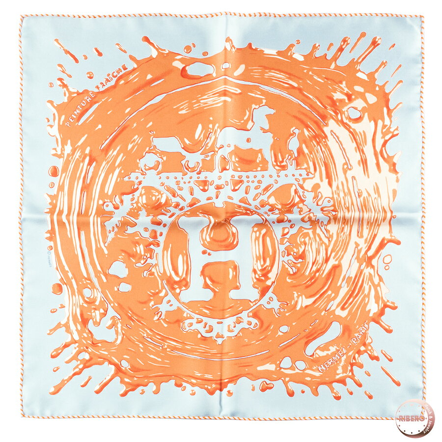 Rakuten - HERMES エルメス スカーフ カレ45 ガヴロッシュ Peinture Fraiche ペンキ塗りたて 892685S 02 カレ45 シルク ブルー オレンジ【中古】
