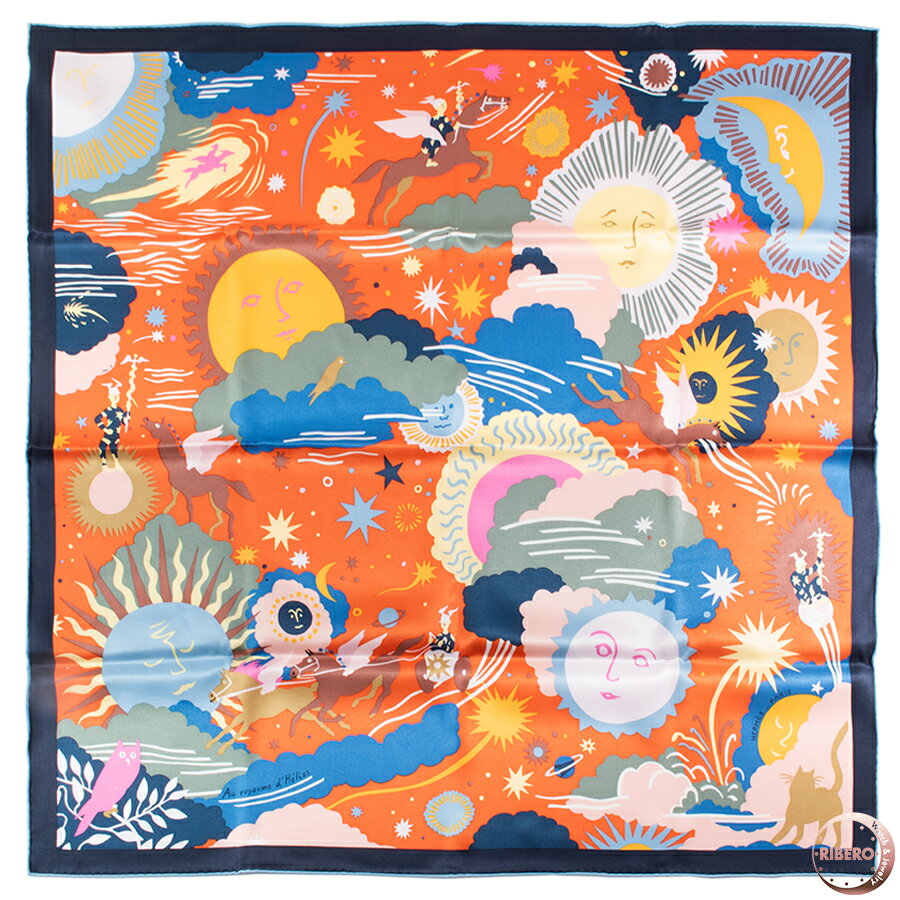 乐天商城 - HERMES エルメス スカーフ カレ70 Au Royaume d'Helios エリオスの王国 984028S 05 2023AW シルク オレンジ マルチカラー【中古】
