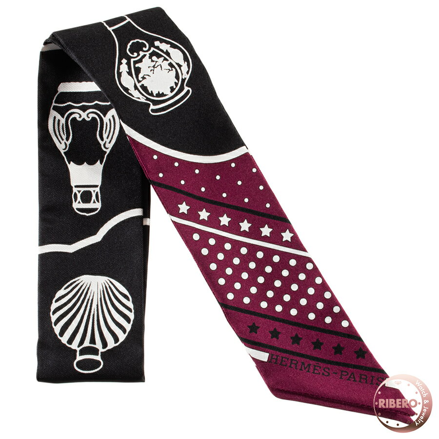 HERMES エルメス ツイリー Les Flacons Bandana 香水瓶 063157S 01 スカーフ 2017AW シルク パープル ブラック【中古】