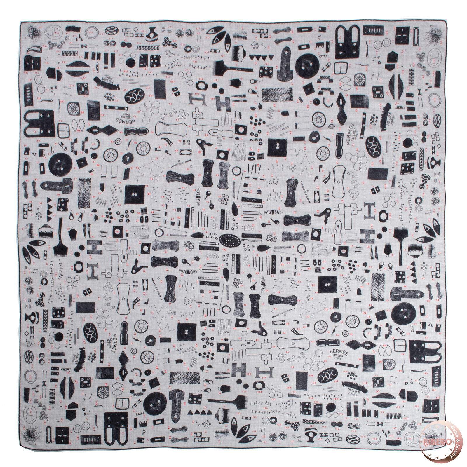 Rakuten - HERMES エルメス スカーフ カレ140 カレジェアン Tamponnable Remix 553400T 04 カシシル ストール ショール カシミヤ シルク グレー ブラック【中古】