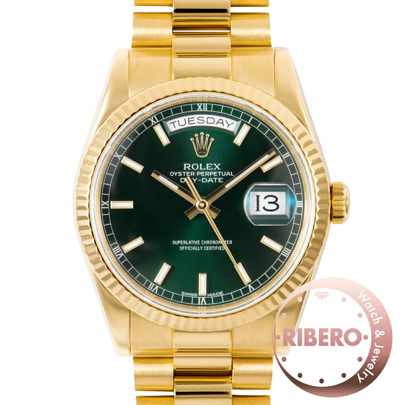 ROLEX ロレックス デイデイト グリーン D番 118238 K18YG【中古】