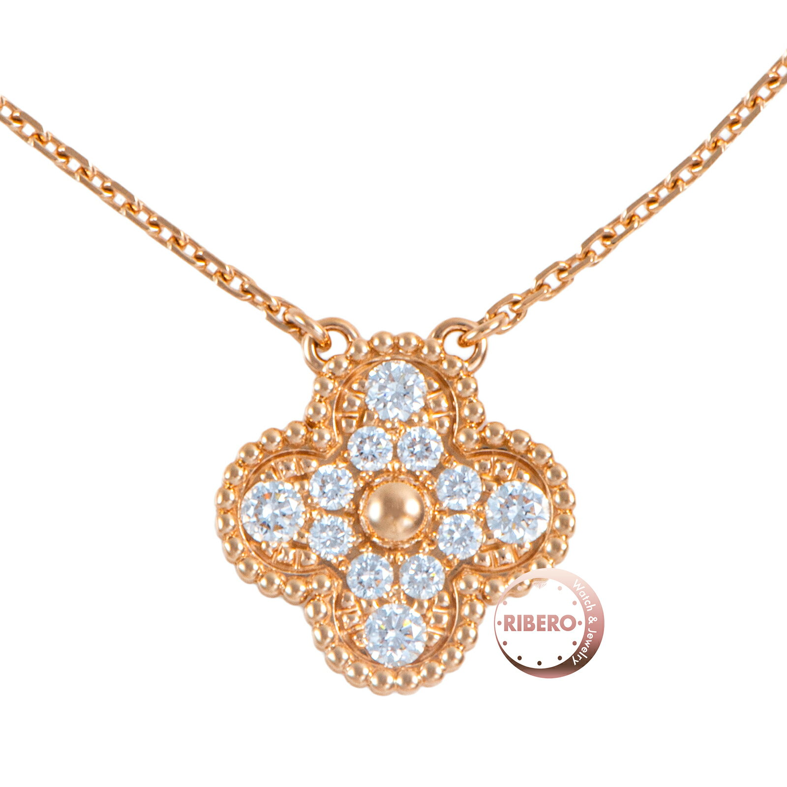 Rakuten - Van Cleef & Arpels ヴァンクリーフ＆アーペル ヴィンテージ アルハンブラ ペンダント VCARP2R300 ネックレス K18RG ダイヤモンド ピンク ゴールド【中古】