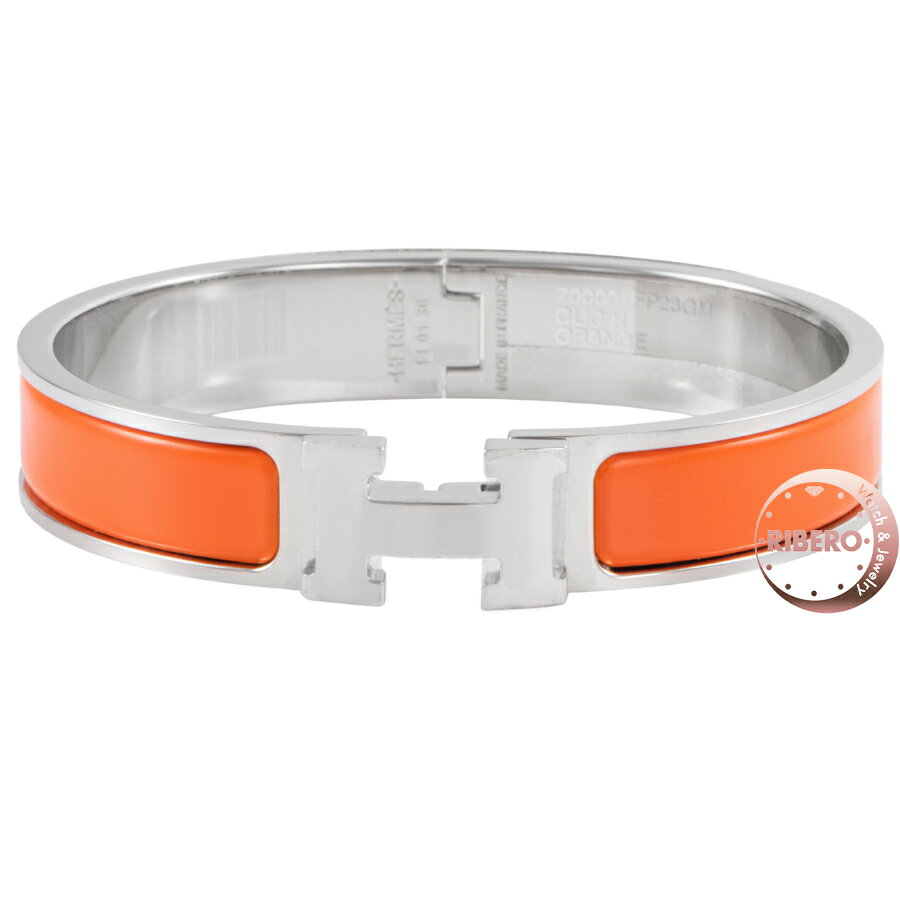 HERMES 501 - 【未使用】HERMES エルメス クリックH エナメル ブレスレット 700001FP8AGM バングル メタル エナメル オレンジ シルバー【中古】