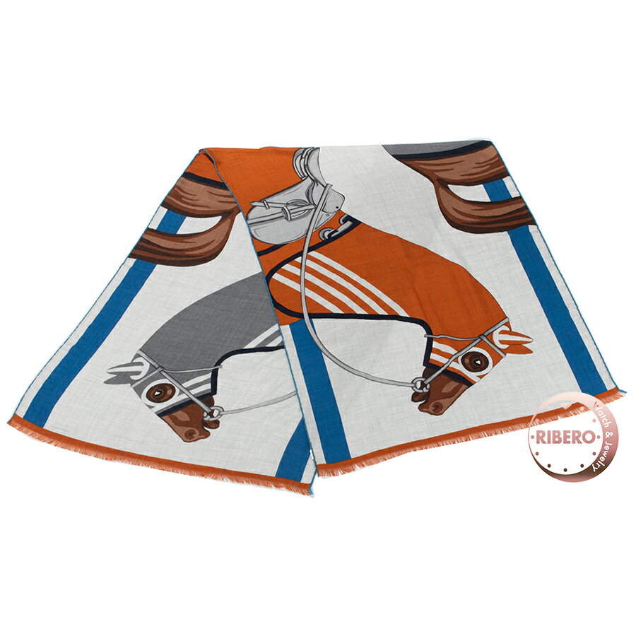 Rakuten - 【未使用】HERMES エルメス スカーフ レクタングル Cheval a la Couverture rectangle 馬着とともに 103840T 07 ショール ストール カシミヤ シルク グレー ブラウン【中古】