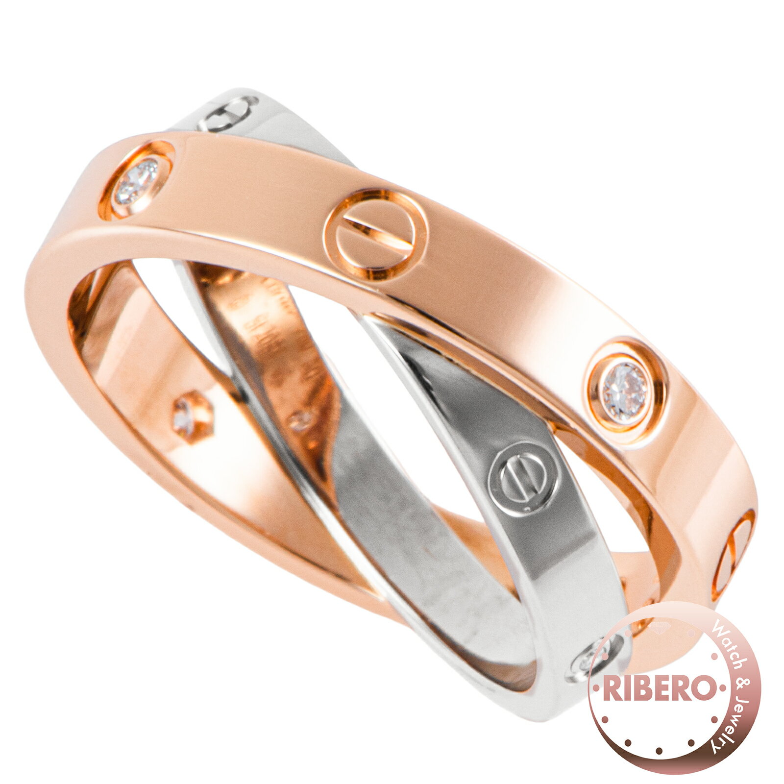 乐天商城 - CARTIER カルティエ ビー ラブ リング B4094350 指輪 10号 K18PG K18WG ダイヤモンド ピンク ゴールド【中古】