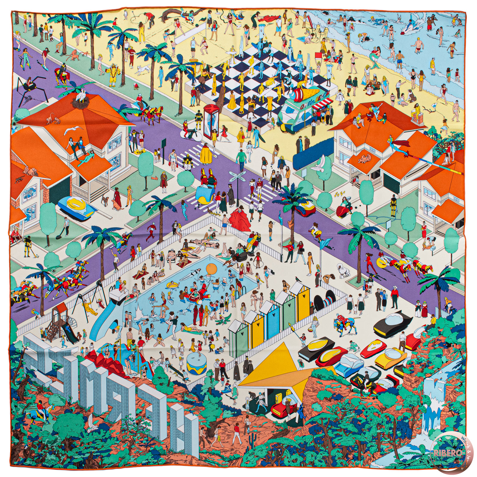 乐天商城 - HERMES エルメス スカーフ カレ90 Hermes on The Beach エルメス オン ザ ビーチ 003751S 04 シルク マルチカラー【中古】