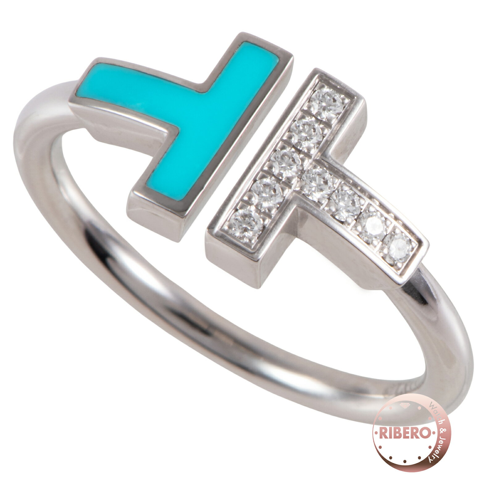 Other , Materials - TIFFANY&Co. ティファニー ティファニーT ダイヤモンド&ターコイズ ワイヤー リング 指輪 14号 K18WG ターコイズ ダイヤモンド シルバー ブルー【中古】