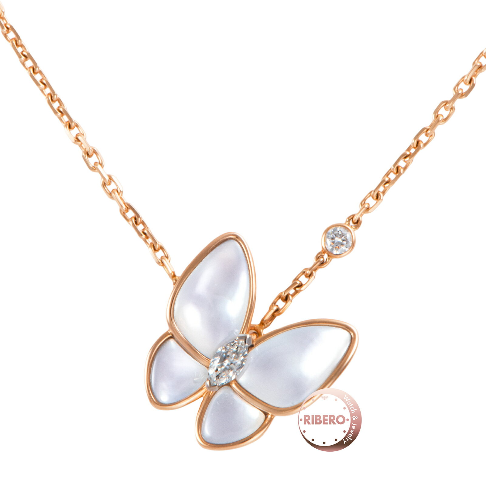 乐天商城 - Van Cleef & Arpels ヴァンクリーフ＆アーペル ドゥ パピヨン ペンダント VCARO8FO00 ネックレス K18RG マザー オブ パール ダイヤモンド ゴールド ホワイト【中古】