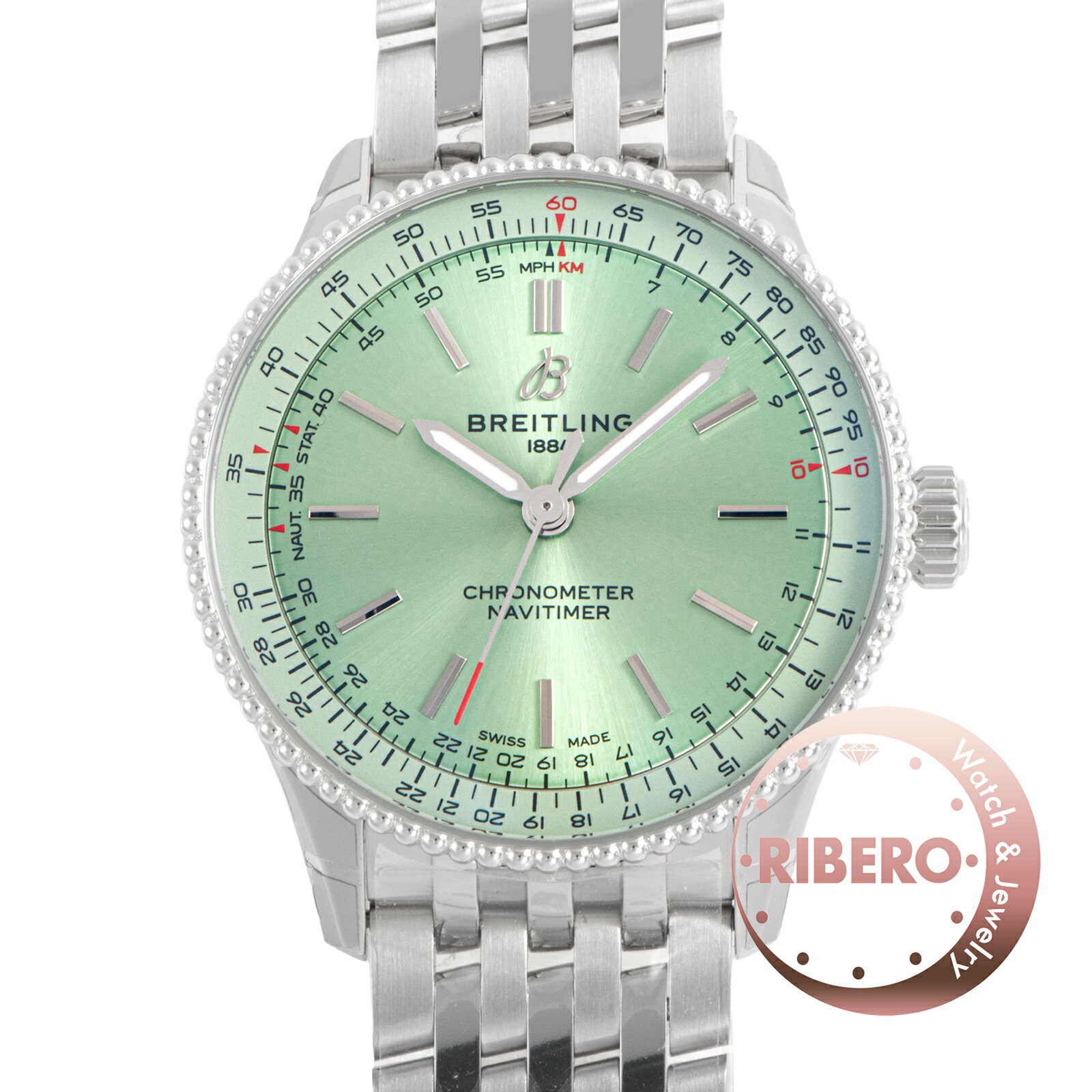 Rakuten - 【未使用】BREITLING ブライトリング ナビタイマー オートマチック 36 A17327361L1A1 ミントグリーン ステンレススチール【中古】