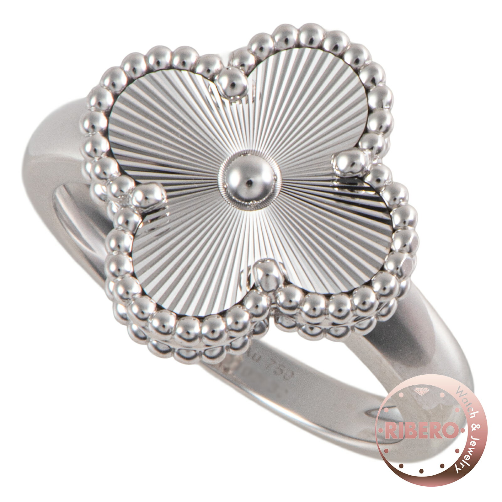 Rakuten - Van Cleef & Arpels ヴァンクリーフ＆アーペル ヴィンテージ アルハンブラ リング VCARP9XI55 指輪 ギョシェ 15号 K18WG シルバー【中古】