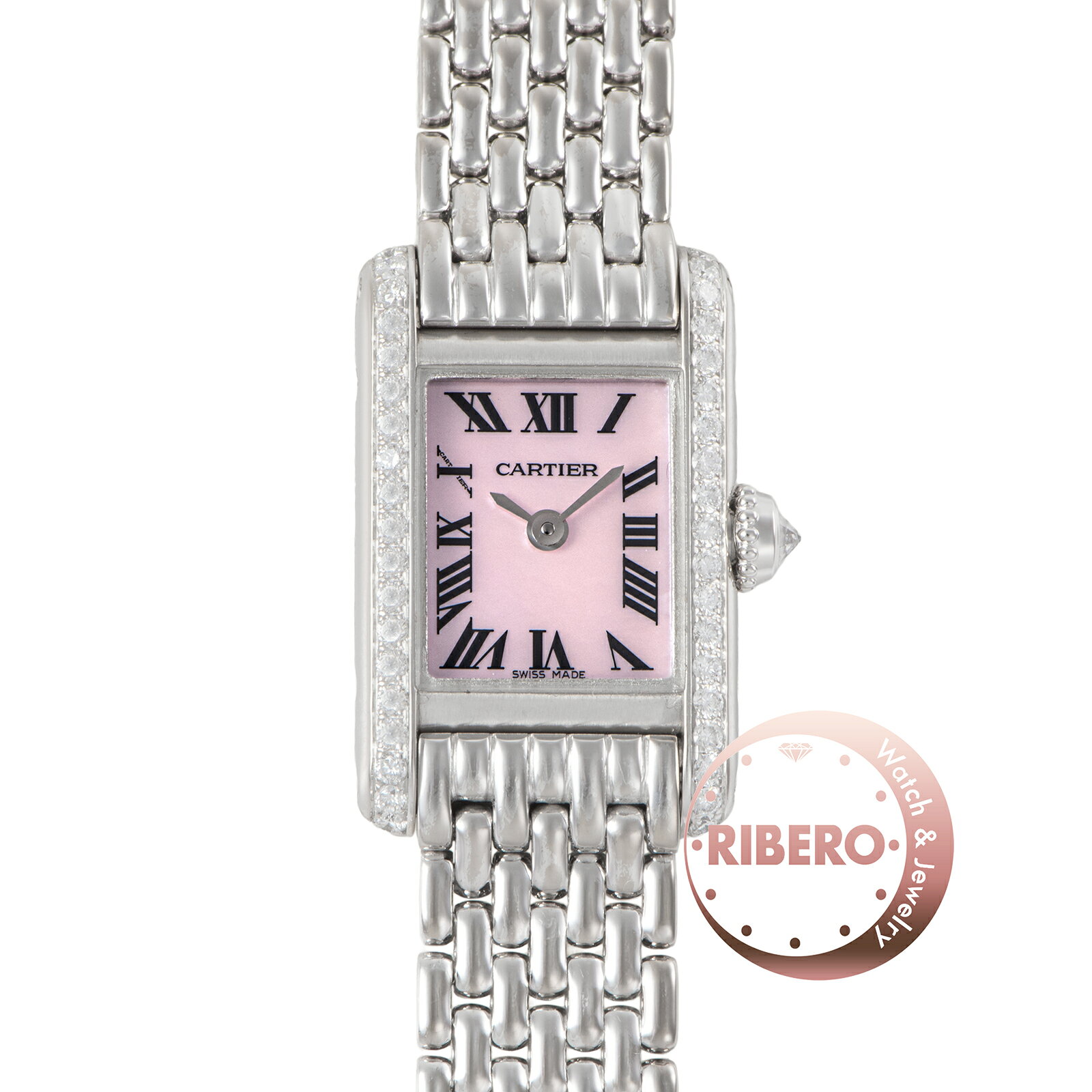 Cartier カルティエ ミニタンク WB2031U3 ベゼルダイヤ ピンクシェル K18WG【中古】