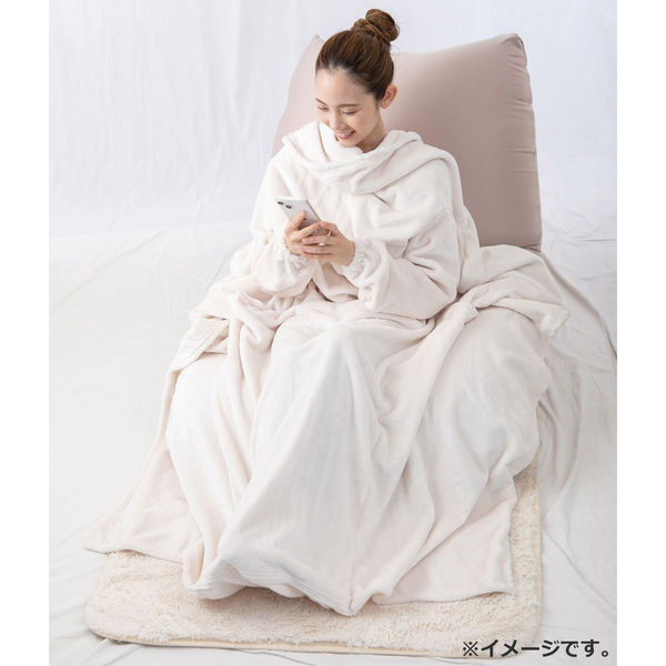 【あったかSALE】スマホが触れる袖付き着る毛布 L ミルキーベージュ