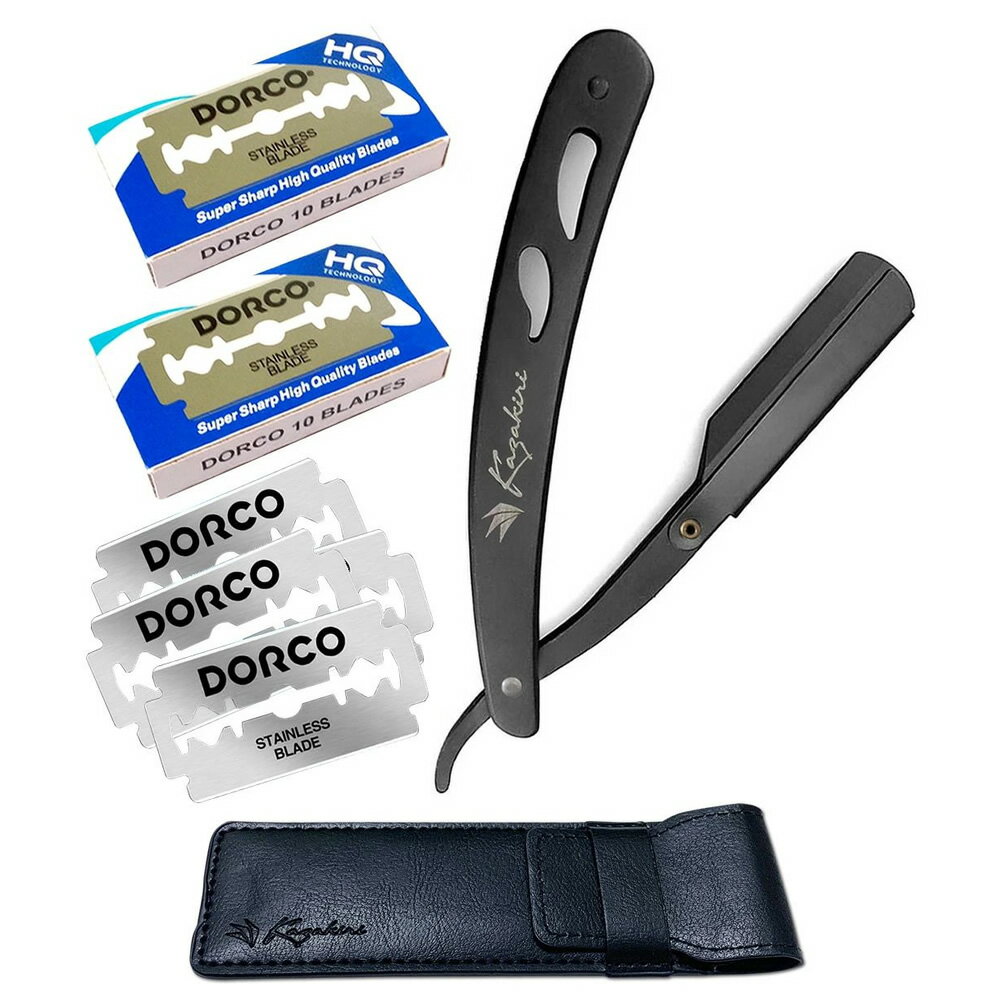 \店内全品★P10倍!/【楽天1位】未体験の剃り心地 カミソリ 剃刀 プロ理容師監修 感動深剃り 収納ケース&替刃40刃(20枚)付き 髭剃り 顔剃り メンズ 眉毛 フェイス ボディ スネ毛 ムダ毛 産毛 一枚刃 説明書付き シルバー ブラック Kazakiri カザキリ