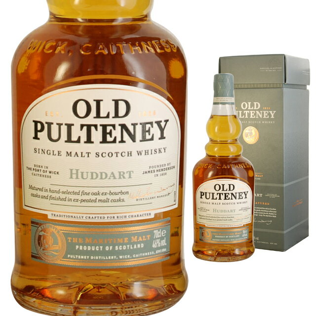 OLD PULTENEY HUDDART1826年創業の最も古い蒸溜所の1つであるプルトニー蒸溜所は、スコットランド本土の北部、北海に面した漁港の町ウィックにあり、「海のモルト」の故郷として愛されています。 オールドプルトニー誕生の地、ウィックを記念するスモーキーなウイスキー。セカンドフィルアメリカンオークバーボン樽で熟成した後、ピーティーウィスキーを入れていたバーボン樽でフィニッシュ。プルトニー特有のノンピート麦芽を使用しながら樽からピーティーな香りを移した「ハダート」は塩分を含んだ海の空気と程よいピートの煙が組み合わさりウイスキーの深みと個性を際立たせます。 リッチゴールド。リッチで温かみがある香り。始めに芳醇なウッドスモーク、ハニーそしてオイリーレザーの香りがあふれ徐々に爽やかな青りんごのトップノートが花咲きます。その後クリーミーバニラそして焦げたトフィーのかすかな香り。スパイス、そして優しいバニラの風味がウッドスモークとピートのノートのバランスをとります。背景にはリッチな甘さと海を思わせるテイストが同時に存在します。ソルテッドキャラメルを連想させるフレーバー。-----------------------------------------------------------------------【産地】 イギリス/スコットランド/ハイランド【生産者】 プルトニー蒸留所【度数】46度【容量】700ml-----------------------------------------------------------------------お酒 引越し 挨拶 就職祝い 退職祝い 結婚祝い 新築祝い 快気祝い 全快祝い還暦祝い 長寿祝い 内祝い開店祝い お返し 手土産 ディナーパーティ 誕生日 ギフト 引出物 記念品 ゴルフコンペ 御中元 お中元 お歳暮 御歳暮 暑中見舞い 残暑見舞い 年末年始 お正月　父の日 母の日【ギフト包装はこちら】