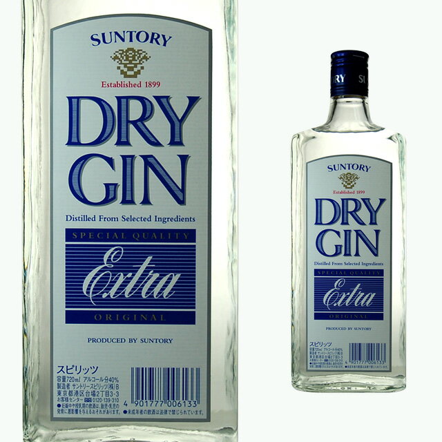 SUNTORY DRY GIN EXTRAジュニパーベリー、オレンジピールを初めとする7種類の草根木皮を原料に、素材を吟味してじっくりと作り上げた爽やかな口当たりでまろやかなフレーバー。バランスのいい香りと味が特徴です。----------------------------------------------------------------------- 【産地】 日本 【生産者】 サントリー 【度数】 40 【内容量】 720ml -----------------------------------------------□お酒 引越し 挨拶 昇進祝い 退職祝い お返し 還暦祝い 手土産 ディナー 就職祝い 男性 女性 父 母 彼氏 彼女 ギフト 内祝い 退職 お礼 誕生日 プレゼント 結婚祝い スピリッツ 通販 楽天結婚引出物 結婚内祝い 結婚御祝い 快気祝い 全快祝い 新築内祝い 上棟祝い 長寿祝い 就職内祝い 他各種内祝い・お返し 新築祝い 初老祝い 古稀祝い 喜寿祝い 傘寿祝い 米寿祝い 卒寿祝い 白寿祝い 長寿祝い お返し お中元・お歳暮 年始挨拶 ゴルフコンペ 記念品 賞品 暑中見舞い 残暑見舞い 【ギフト包装一覧はこちら】