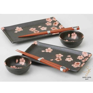 美濃焼 桜の舞 だんらん和食ペアセット 長角皿 小鉢 箸 和食器 食器セット